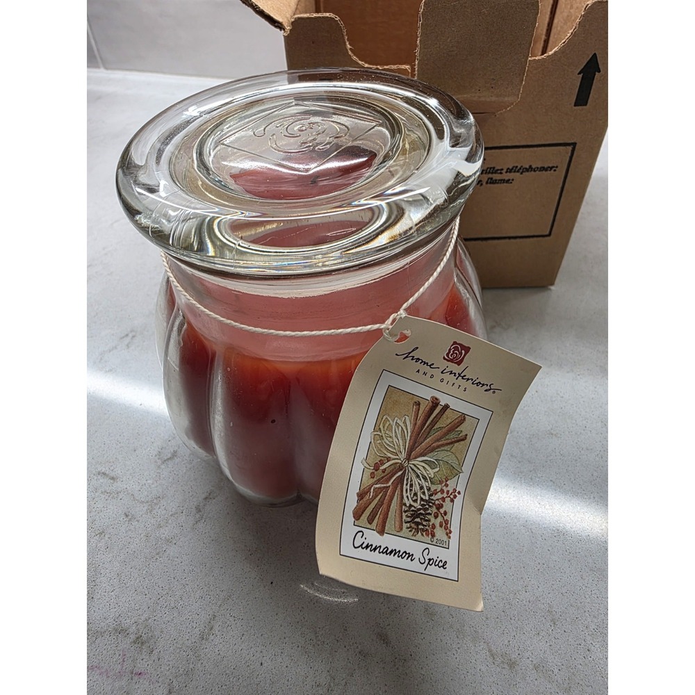 Home Interiors Cinnamon Spice Candle Large Glass Jar w/ Lid & Box Made in USA